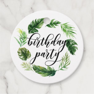 Étiquettes Cadeau Aquarelle Tropical Feuilles Wreath Anniversaire Lu