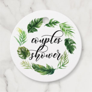 Étiquettes Cadeau Aquarelle Tropical Feuilles Wreath Couples Douche