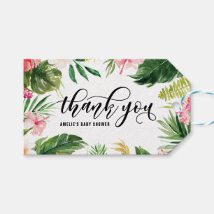 Étiquettes-cadeau Aquarelle Tropical Floral Frame Merci