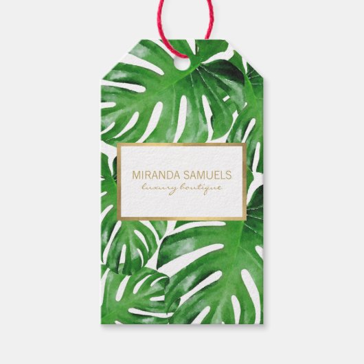 Étiquettes-cadeau Aquarelle Tropical Monstera Feuille Motif (Devant)