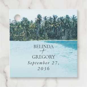 Étiquettes Cadeau Aquarelle tropicale Palms & Mariage de plage