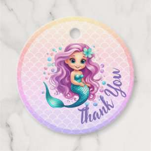Étiquettes Cadeau Aquarelle Turquoise pourpre de petite sirène Anniv