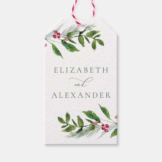Étiquettes-cadeau Aquarelle Végétation hivernale Noël moderne (Devant)