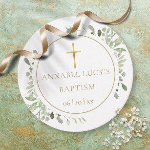 Étiquettes Cadeau Aquarelle Verdure Baptême Christening