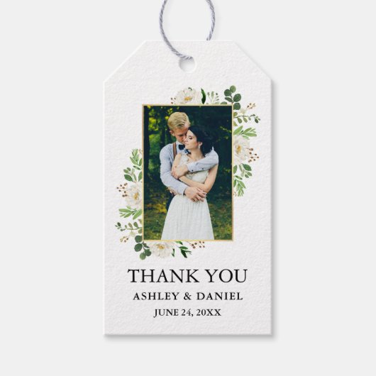 Étiquettes-cadeau Aquarelle Verdure Blanc Floral Mariage Favoriser (Devant)