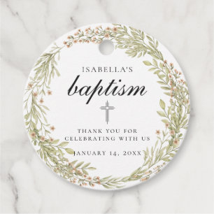 Étiquettes Cadeau Aquarelle Verdure couronne fleurie Faveur du bap