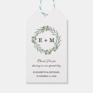 Étiquettes-cadeau Aquarelle Verdure Monogramme Mariage Faveur