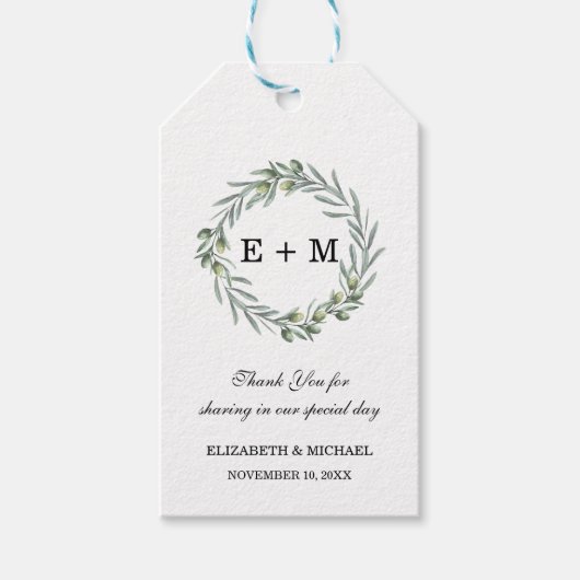 Étiquettes-cadeau Aquarelle Verdure Monogramme Mariage Faveur (Devant)