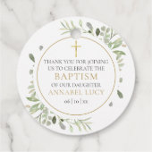 Étiquettes Cadeau Aquarelle Verdure Or Baptême Merci (Dos)