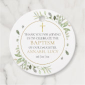 Étiquettes Cadeau Aquarelle Verdure Or Baptême Merci (Devant)