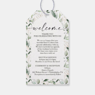 Étiquettes-cadeau Aquarelle Verdure Or Mariage Sac d'accueil Bienven