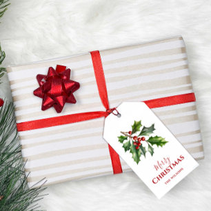 Étiquettes-cadeau Aquarelle Verdure Wreath Foliage Holiday
