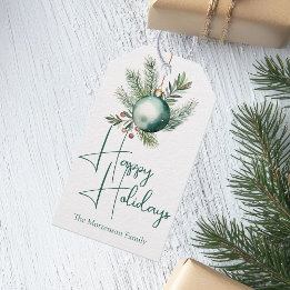 Étiquettes-cadeau Aquarelle Vert ornement tendance Fête de vacances