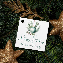 Étiquettes Cadeau Aquarelle Vert ornement tendance Fête de vacances