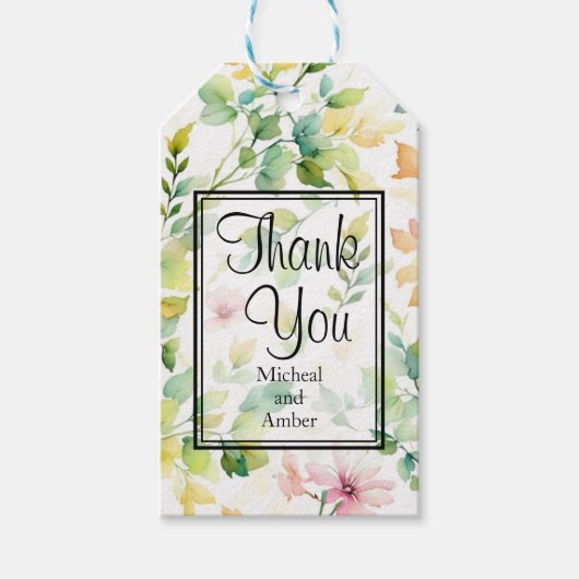 Étiquettes-cadeau Aquarelle vert rose fleurs sauvages (Devant)