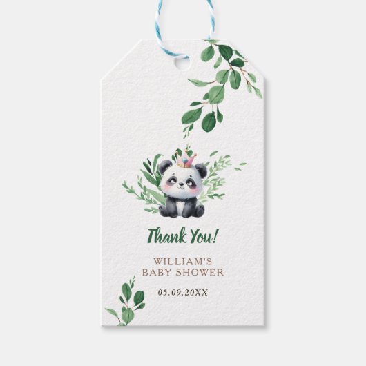 Étiquettes-cadeau Aquarelle verte Cute Panda Douche Merci (Devant)