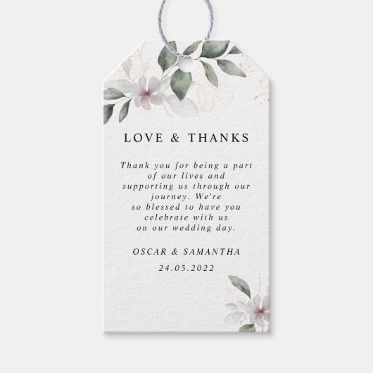 Étiquettes-cadeau Aquarelle verte douce Feuille et fleur | Or (Devant)