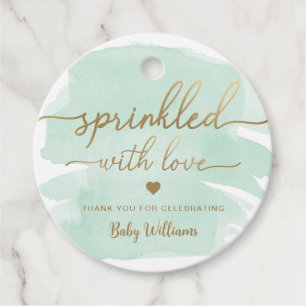 Étiquettes Cadeau Aquarelle Verte Parsemée De Baby shower D'Amour