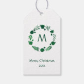 Étiquettes-cadeau Aquarelle verte profonde Monogramme de couronne de (Devant)