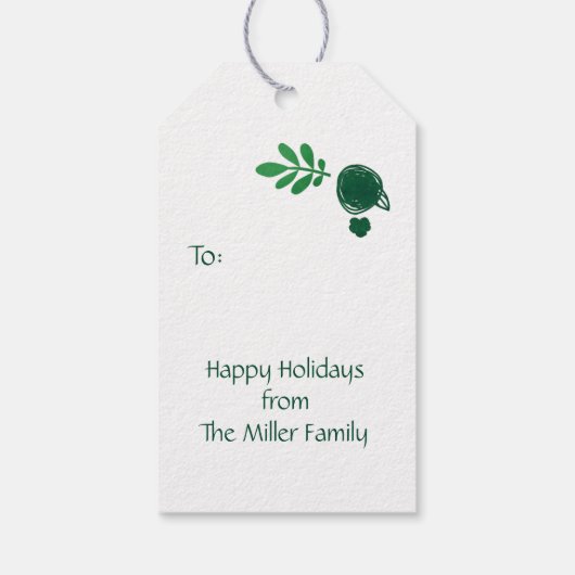 Étiquettes-cadeau Aquarelle verte profonde Monogramme de couronne de (Dos)