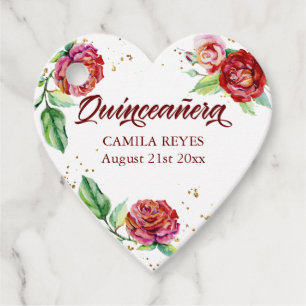 Étiquettes Cadeau Aquarelle vintage de Roses rouges Quinceanera