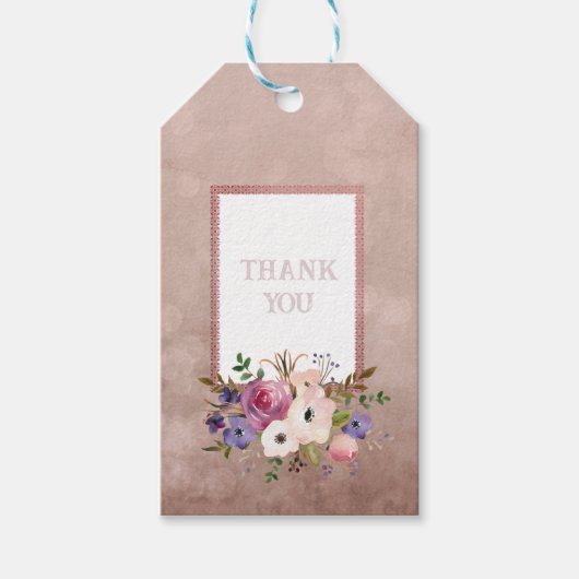 Étiquettes-cadeau Aquarelle vintage Mauve Merci Floral (Devant)