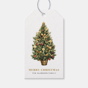 Étiquettes-cadeau Aquarelle Vintage Noël Arbre Joyeux Noël