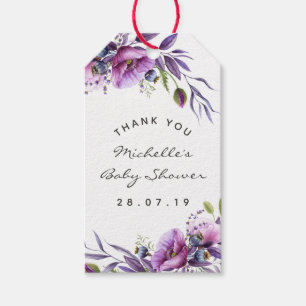Étiquettes-cadeau Aquarelle Violet Poppy Floral Baby shower Merci