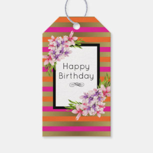 Étiquettes-cadeau Aquarelle violette et rose Magnolia Anniversaire