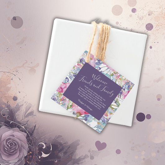 Étiquettes Cadeau aquarelle violette fleur sauvage verdure feuillage