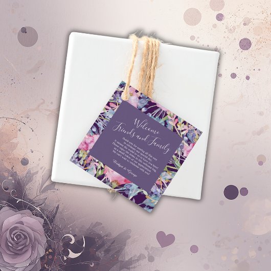 Étiquettes Cadeau aquarelle violette fleur sauvage verdure feuillage