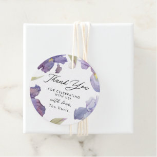 Étiquettes Cadeau Aquarelle violette Iris Merci Floral