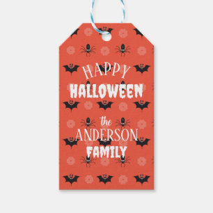 Étiquettes-cadeau Araignée d'Halloween, chauve-souris et motif de co