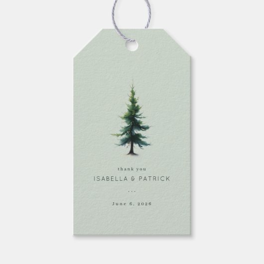 Étiquettes-cadeau Arbre à feuilles persistantes vert tranquille (Devant)