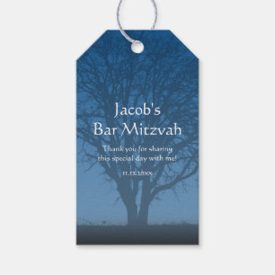 Étiquettes-cadeau Arbre bleu rustique de barre Mitzvah de la vie