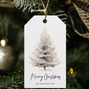 Étiquettes-cadeau Arbre de Noël à l'aquarelle neutre