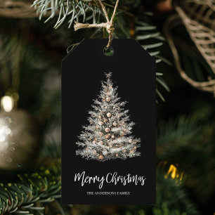 Étiquettes-cadeau Arbre de Noël à l'aquarelle noir élégant
