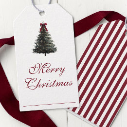 Étiquettes-cadeau Arbre de Noël à l'aquarelle rouge vert écriture él