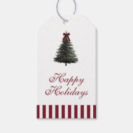 Étiquettes-cadeau Arbre de Noël à rayures rouges élégantes aquarelle