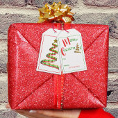 Étiquettes-cadeau Arbre de Noël Abstrait Rouge Vert Or