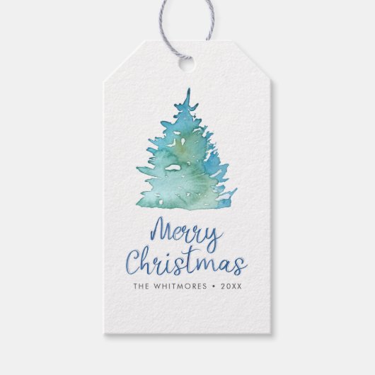 Étiquettes-cadeau Arbre de Noël Aquarelle (Devant)
