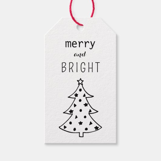 Étiquettes-cadeau Arbre de Noël blanc et noir moderne (Devant)