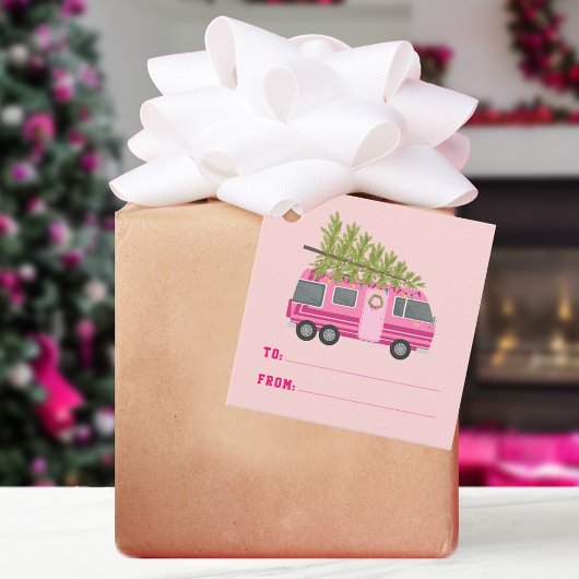 Étiquettes Cadeau Arbre de Noël Camion RV Rose à De Rose
