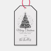 Étiquettes-cadeau Arbre de Noël chic élégant noir blanc script (Devant)