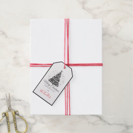 Étiquettes-cadeau Arbre de Noël chic élégant noir blanc script