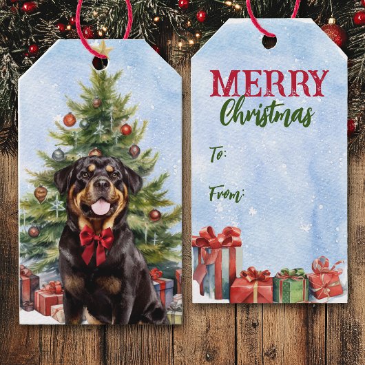 Étiquettes-cadeau Arbre de Noël de chien Rottweiler