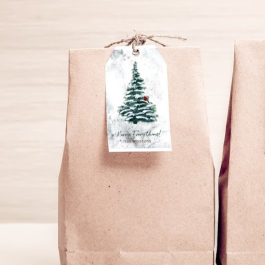 Étiquettes-cadeau Arbre de Noël de la forêt enneigée de vacances