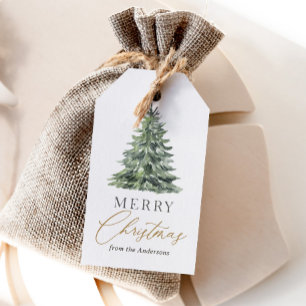Étiquettes-cadeau Arbre de Noël Élégant Aquarelle Fêtes de fin d'ann