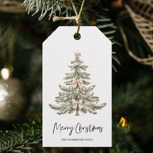 Étiquettes-cadeau Arbre de Noël élégant rose pâle ruban