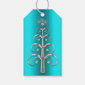 Étiquettes-cadeau Arbre de Noël en argent moderne sur Aqua (Devant)